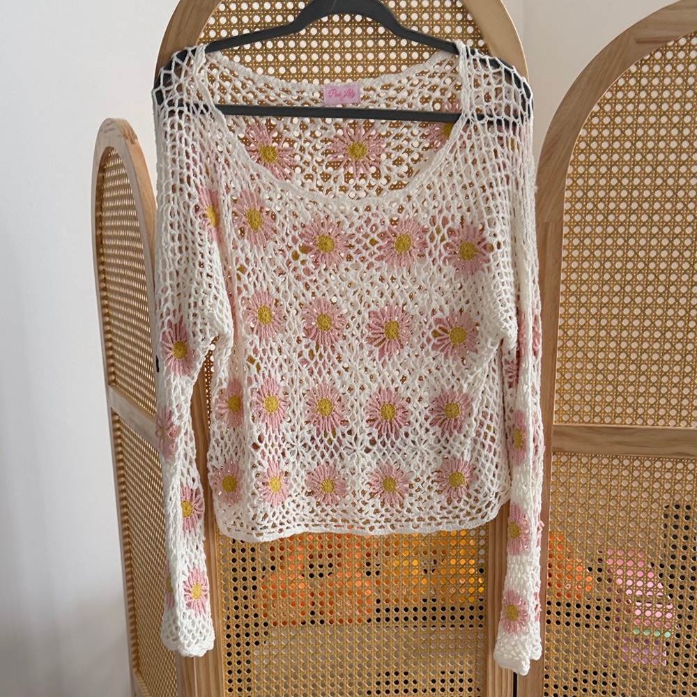 Pink Lily Floral Crochet Top